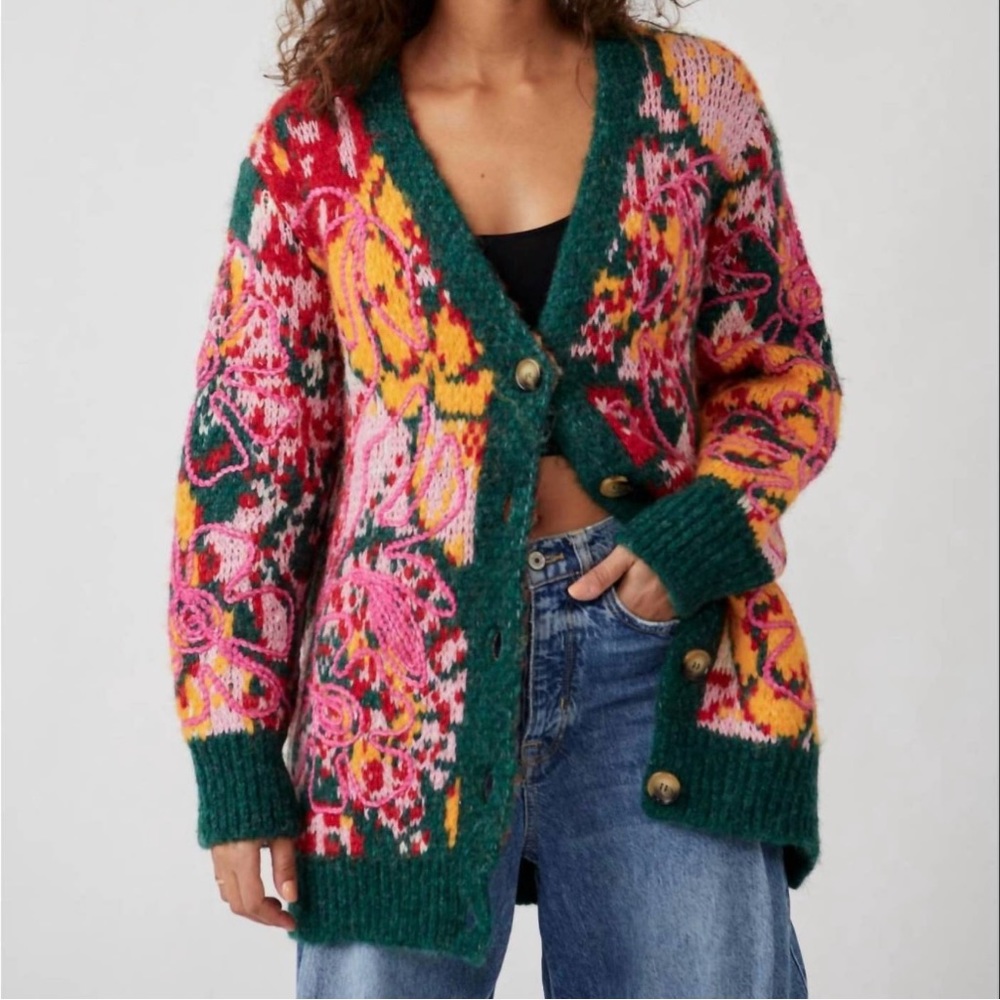 Free People Alexis Floral Cardigan Size L NWT